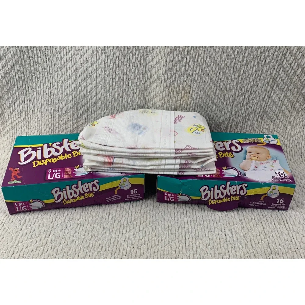 Bibsters Disposable Bibs Unisex 6m+ Multi Sesame Street 40ct Large Leak-Proof